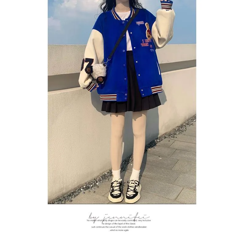 Loose Fit Thickened Preppy Style Varsity Jacket