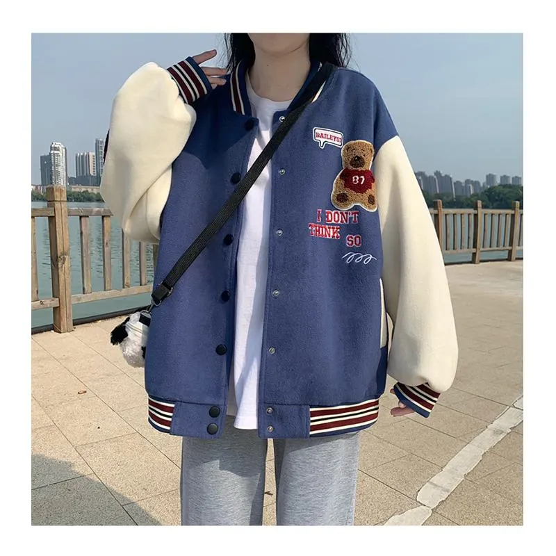 Loose Fit Thickened Preppy Style Varsity Jacket