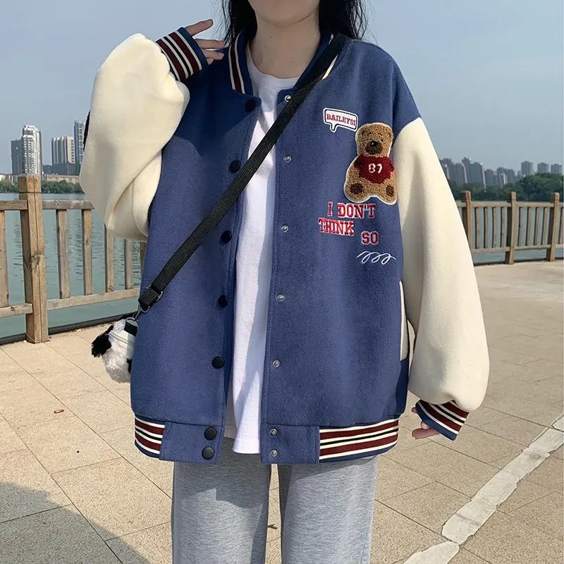 Loose Fit Thickened Preppy Style Varsity Jacket