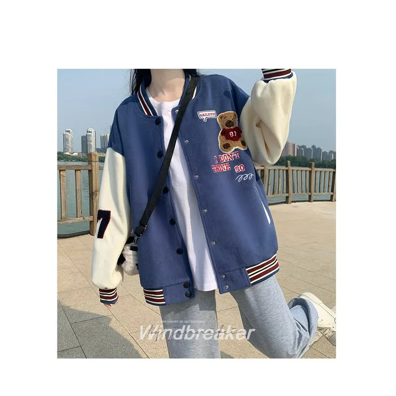 Loose Fit Thickened Preppy Style Varsity Jacket