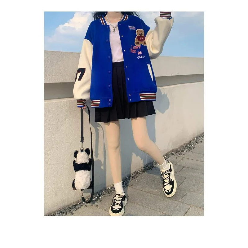 Loose Fit Thickened Preppy Style Varsity Jacket
