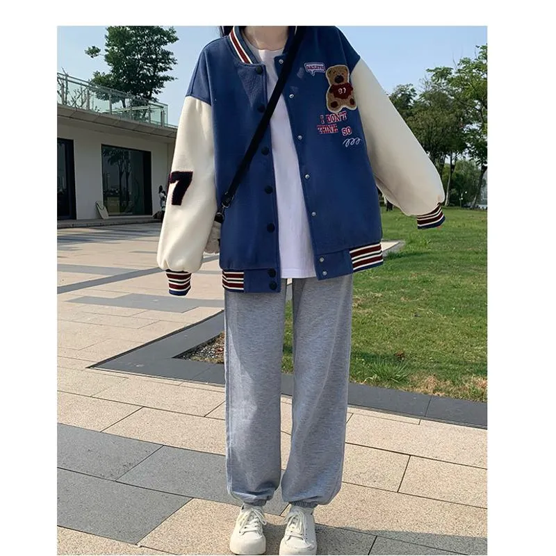 Loose Fit Thickened Preppy Style Varsity Jacket