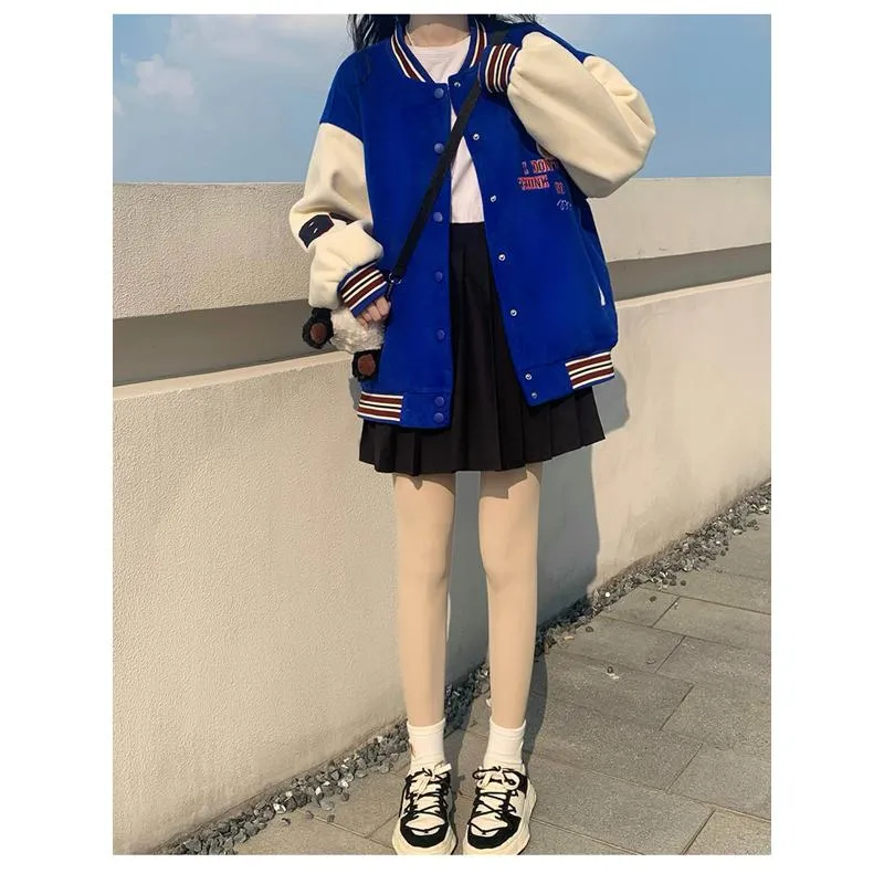 Loose Fit Thickened Preppy Style Varsity Jacket