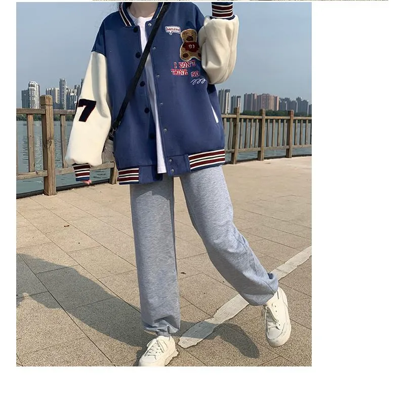 Loose Fit Thickened Preppy Style Varsity Jacket