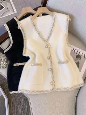 Loose Sleeveless Buttoned V-Neck Vest Outerwear