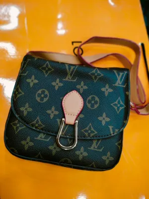 Louis Vuitton Women's Cross Body Bag with L.V Logo and Long Belt (Dark Green)