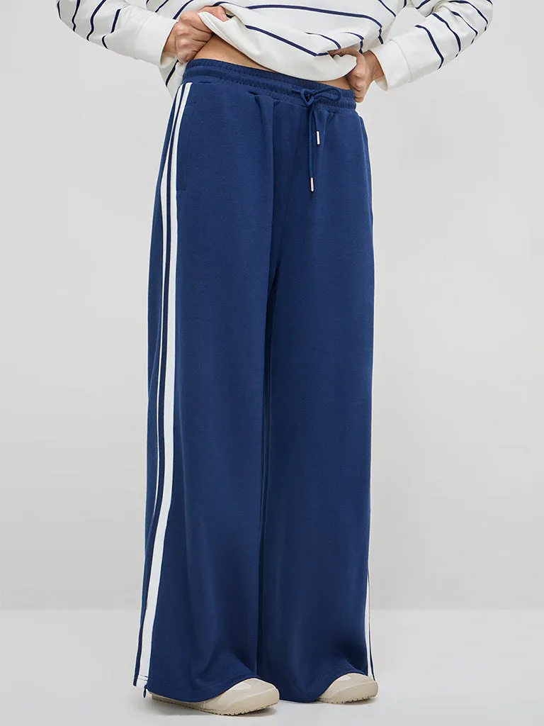 LOV Blue Solid High-Rise Track Pants