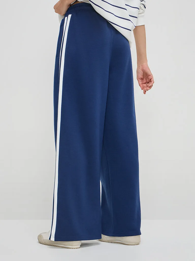 LOV Blue Solid High-Rise Track Pants