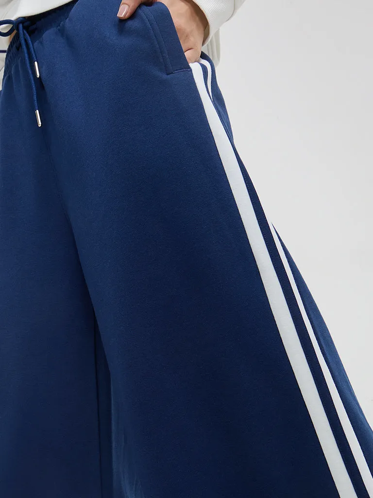 LOV Blue Solid High-Rise Track Pants