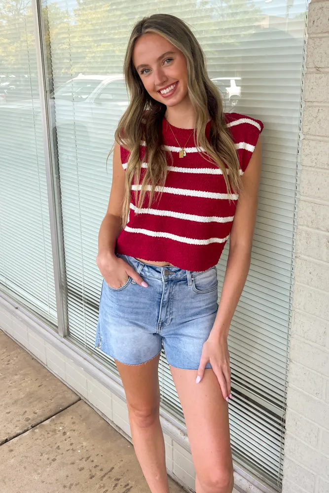 Love That For You Sweater Top-Burgundy/White