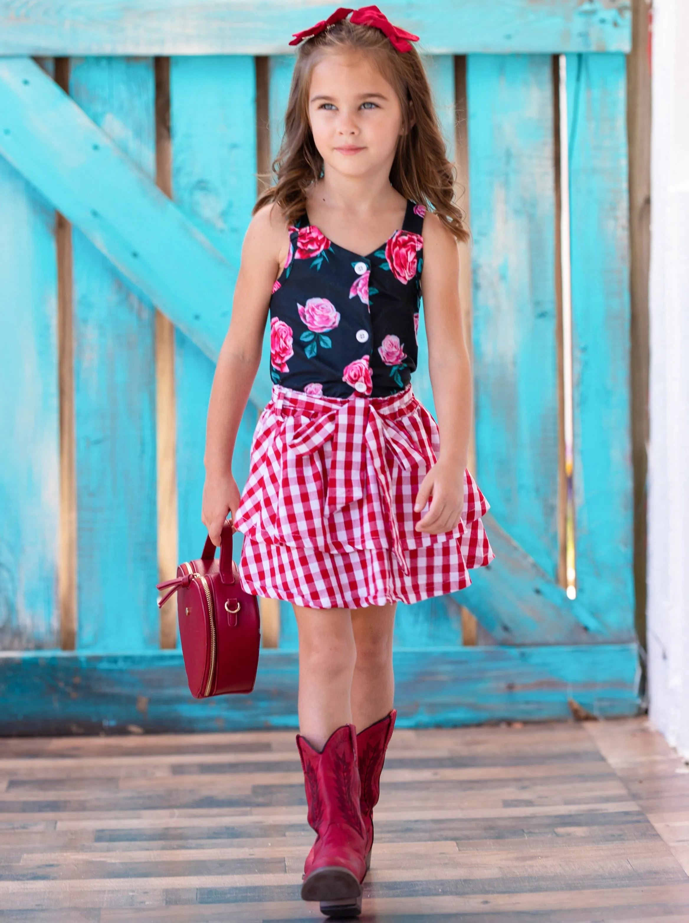 Lovely Mash Up Plaid Tiered Skirt Set