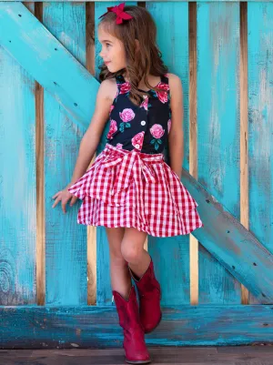 Lovely Mash Up Plaid Tiered Skirt Set