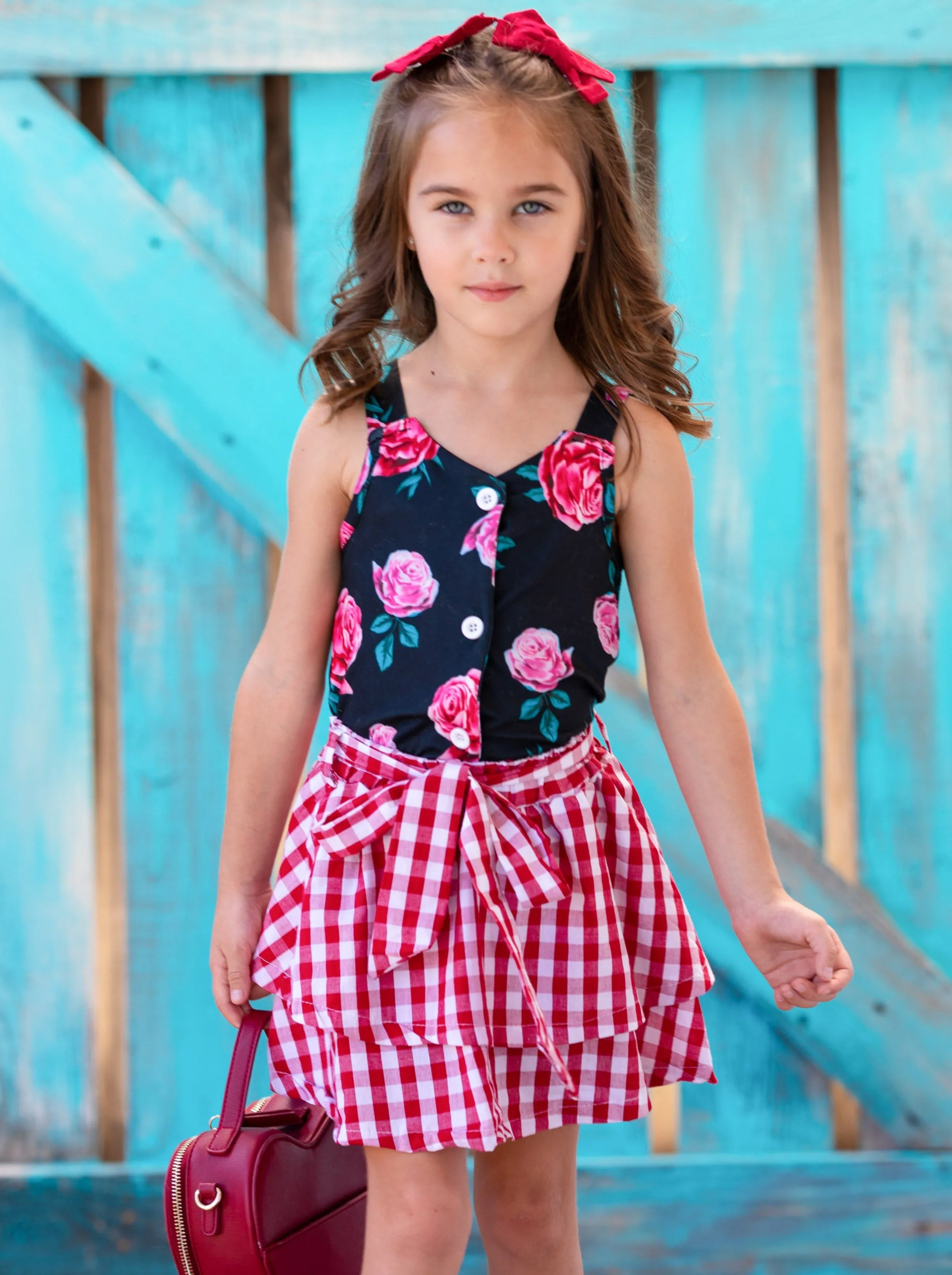 Lovely Mash Up Plaid Tiered Skirt Set