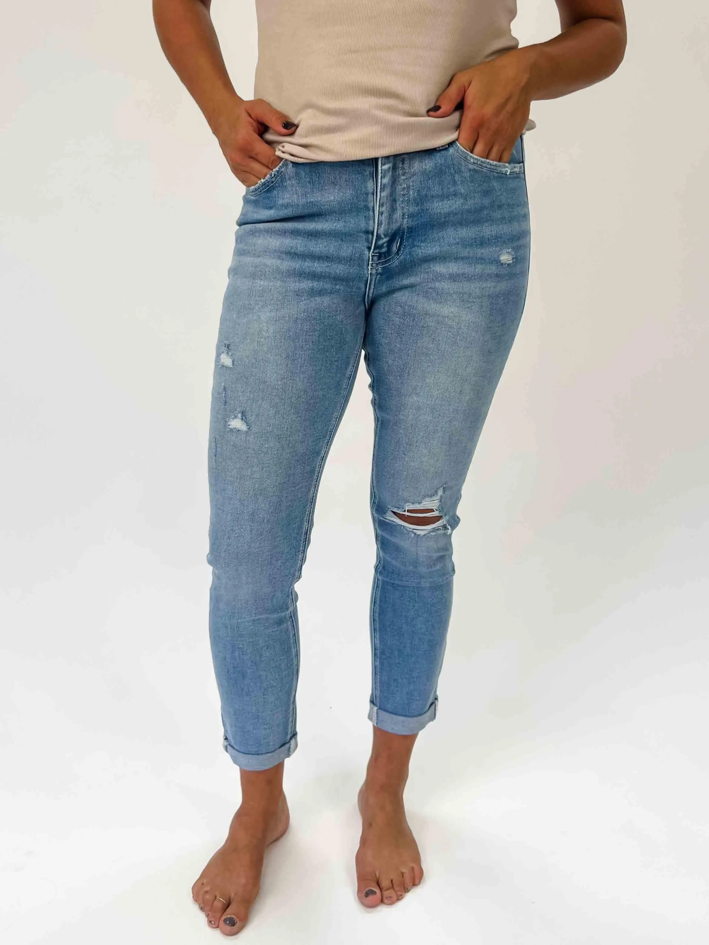 LOVERVET: High Rise Roll Up Skinny Jeans