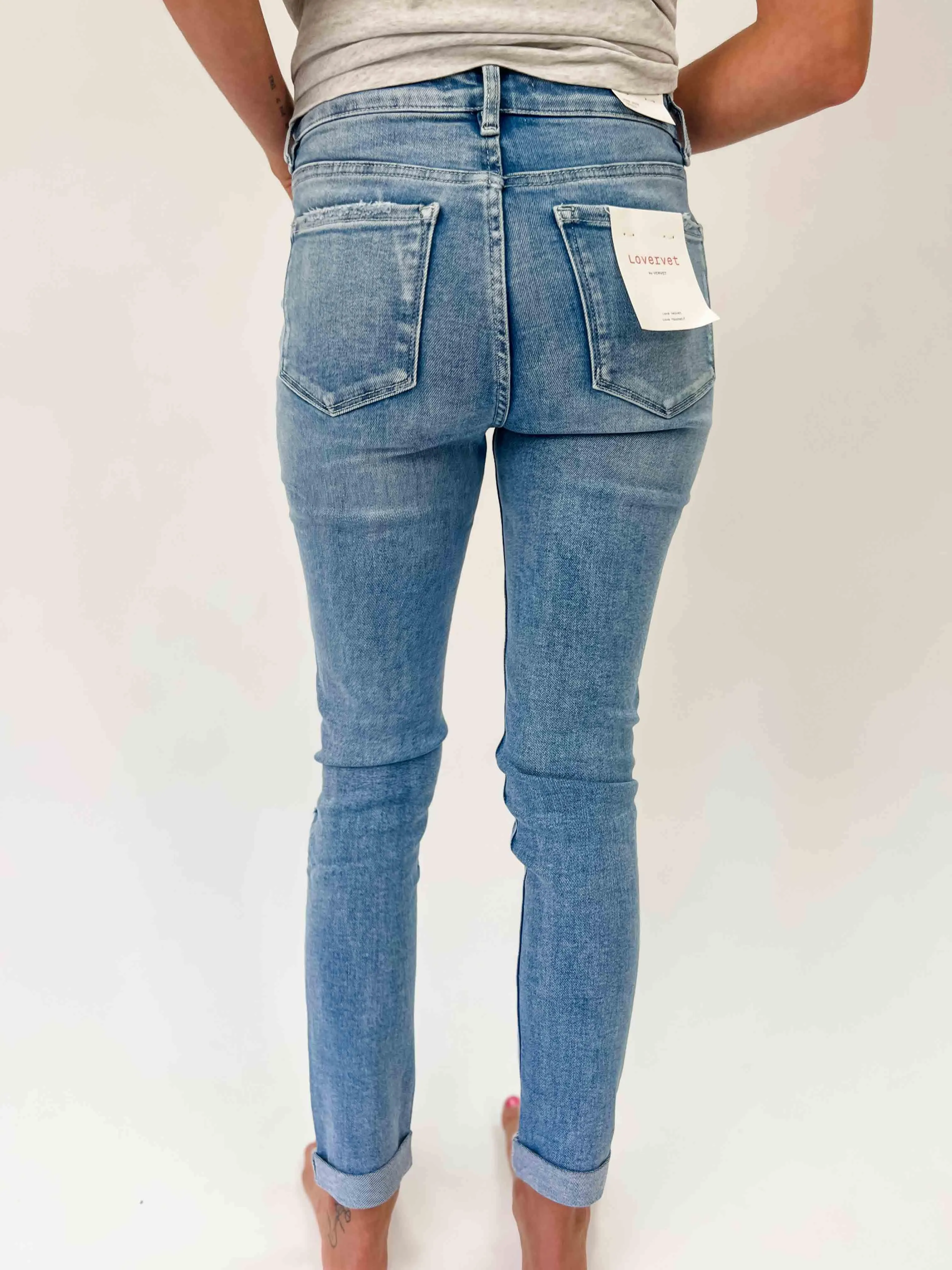 LOVERVET: High Rise Roll Up Skinny Jeans