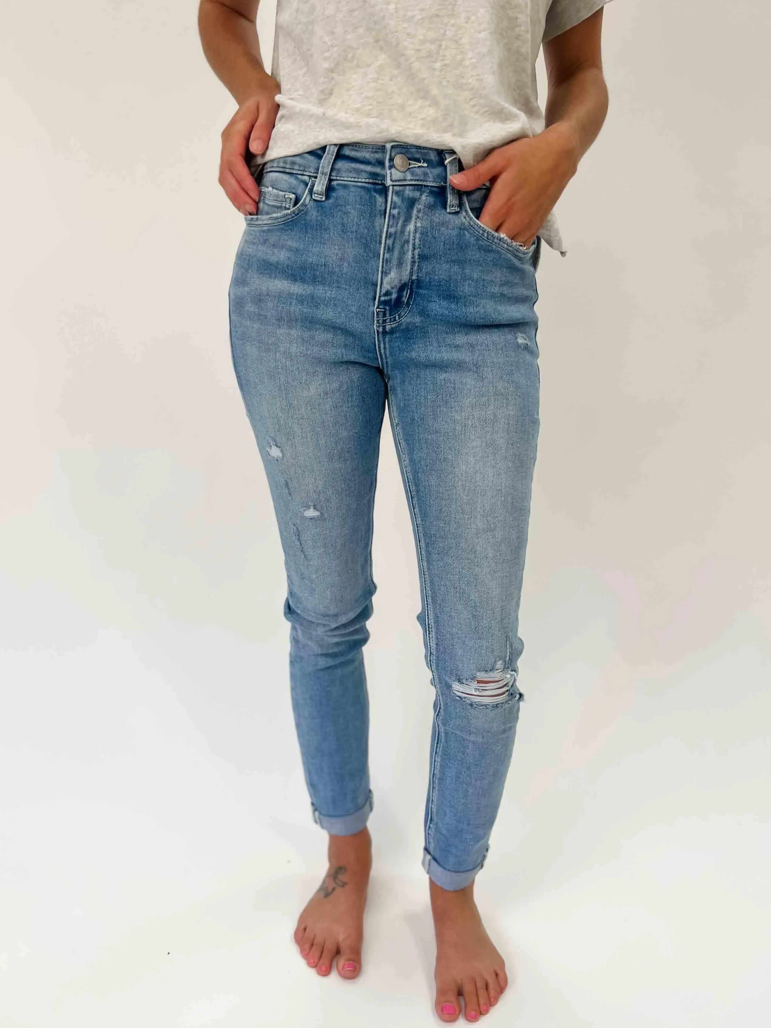 LOVERVET: High Rise Roll Up Skinny Jeans