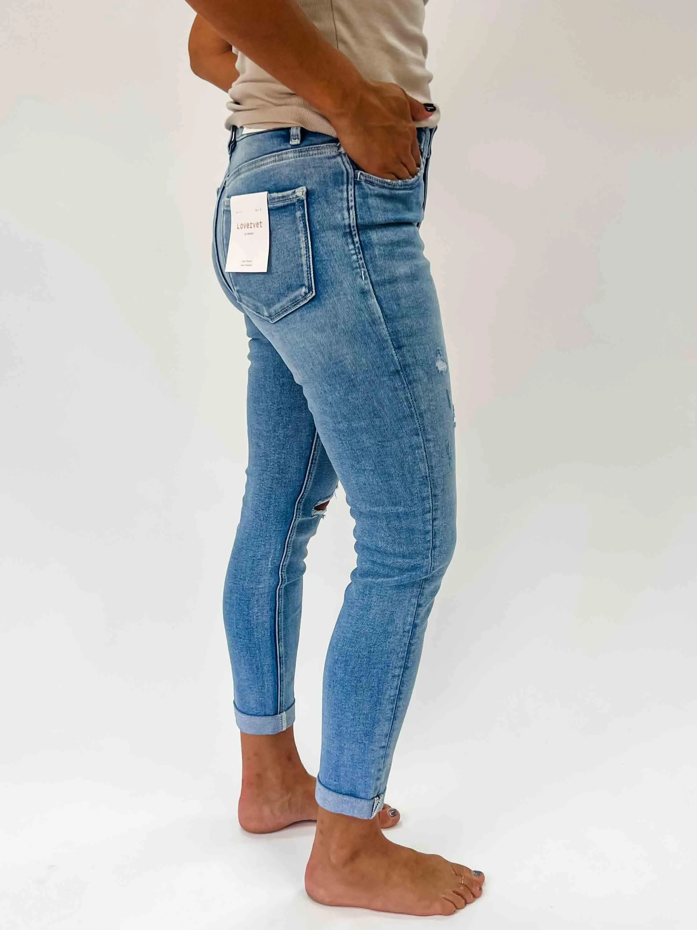 LOVERVET: High Rise Roll Up Skinny Jeans