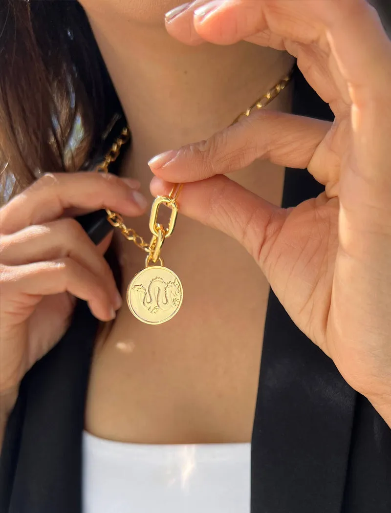 LUCKY DRAGON Charm Coin Pendant Necklace | Gender Neutral