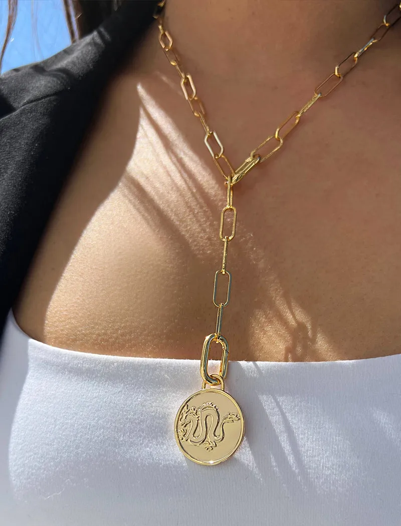 LUCKY DRAGON Charm Coin Pendant Necklace | Gender Neutral