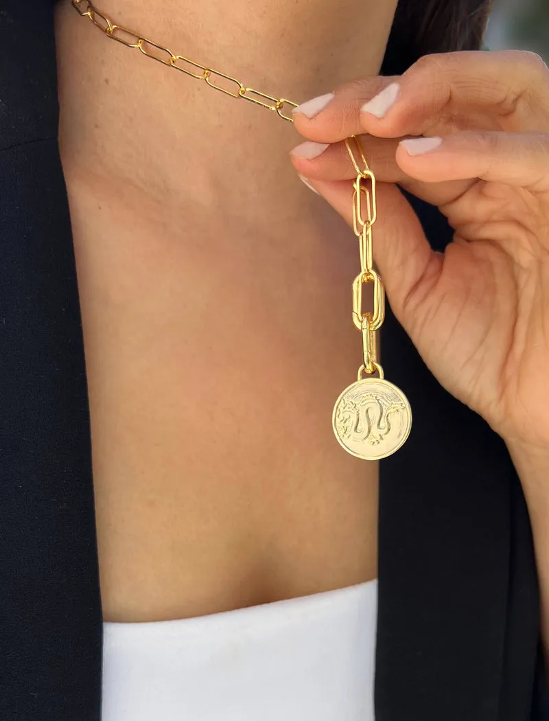 LUCKY DRAGON Charm Coin Pendant Necklace | Gender Neutral