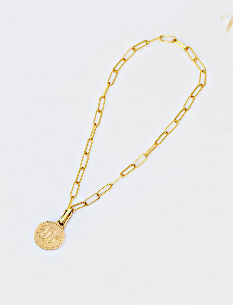 LUCKY DRAGON Charm Coin Pendant Necklace | Gender Neutral