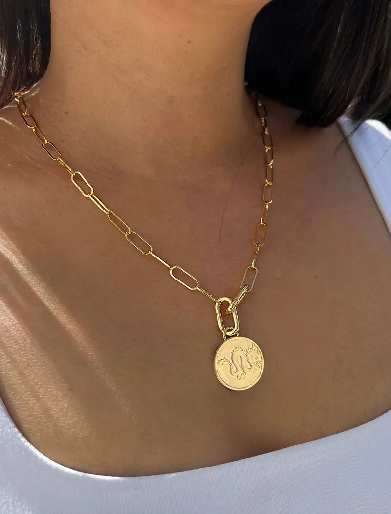 LUCKY DRAGON Charm Coin Pendant Necklace | Gender Neutral