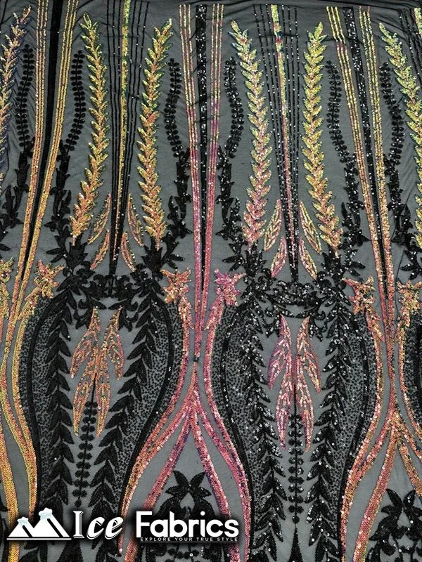 Lucy Damask Sequin Fabric on Spandex Mesh