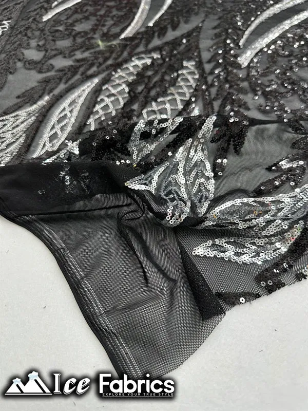 Lucy Damask Sequin Fabric on Spandex Mesh