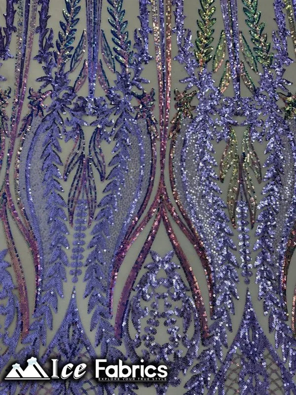 Lucy Damask Sequin Fabric on Spandex Mesh