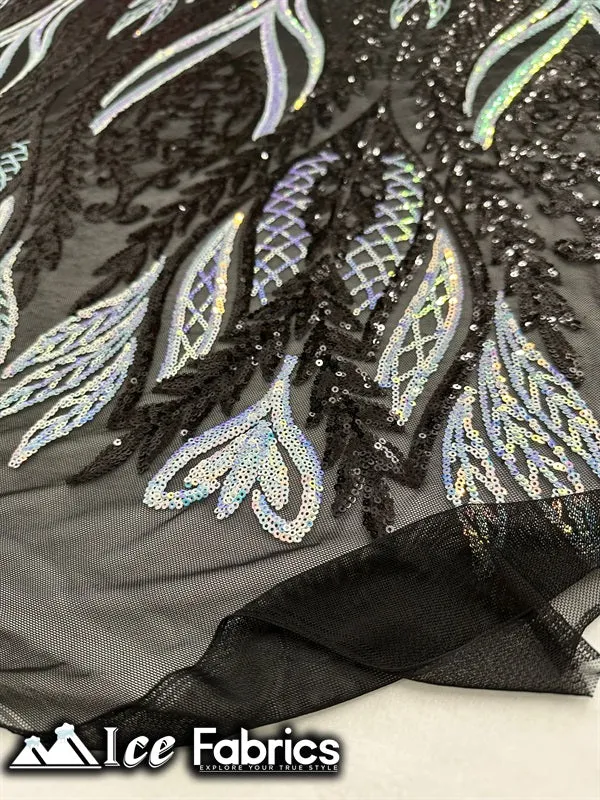 Lucy Damask Sequin Fabric on Spandex Mesh