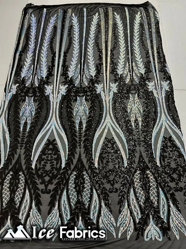 Lucy Damask Sequin Fabric on Spandex Mesh