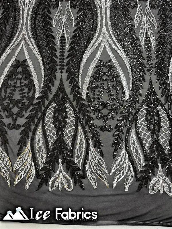 Lucy Damask Sequin Fabric on Spandex Mesh