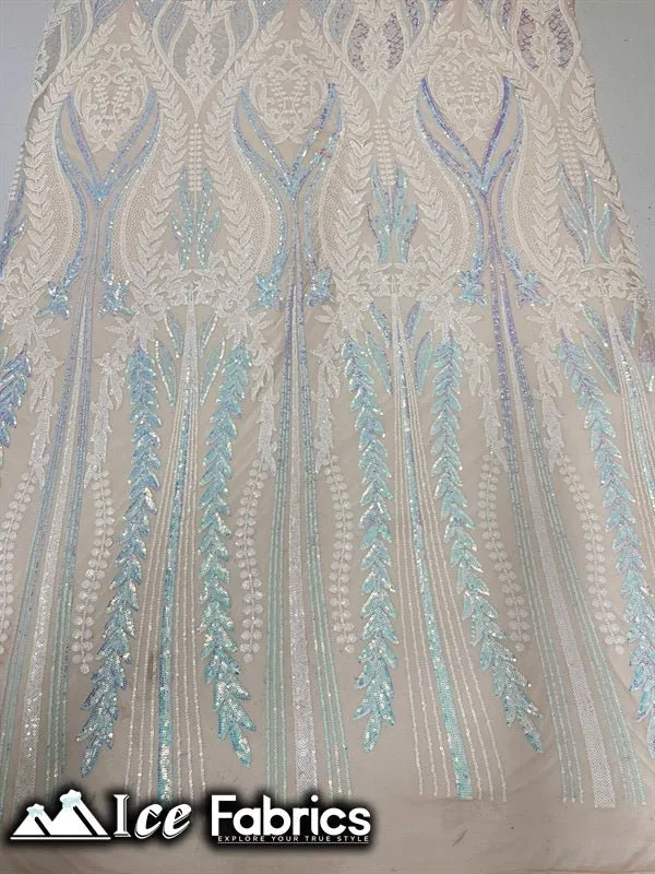 Lucy Damask Sequin Fabric on Spandex Mesh