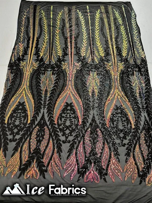 Lucy Damask Sequin Fabric on Spandex Mesh