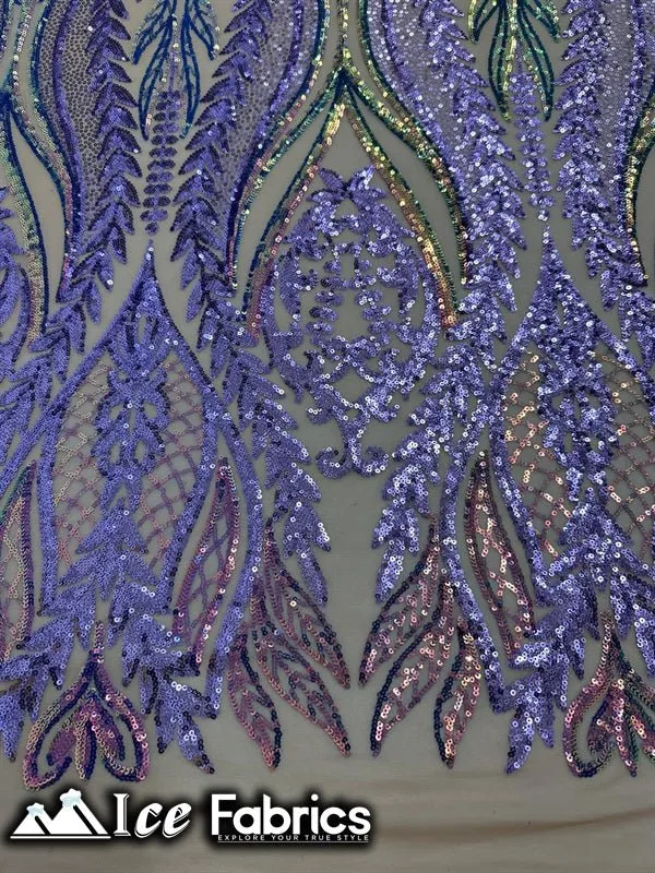 Lucy Damask Sequin Fabric on Spandex Mesh