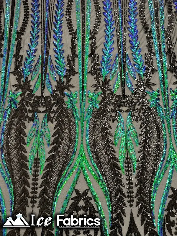 Lucy Damask Sequin Fabric on Spandex Mesh
