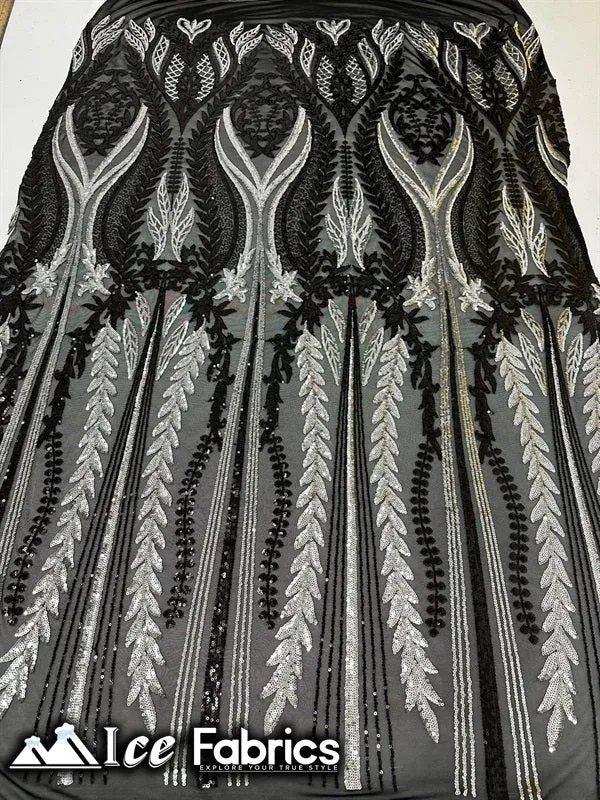 Lucy Damask Sequin Fabric on Spandex Mesh