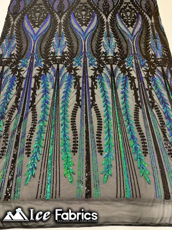 Lucy Damask Sequin Fabric on Spandex Mesh