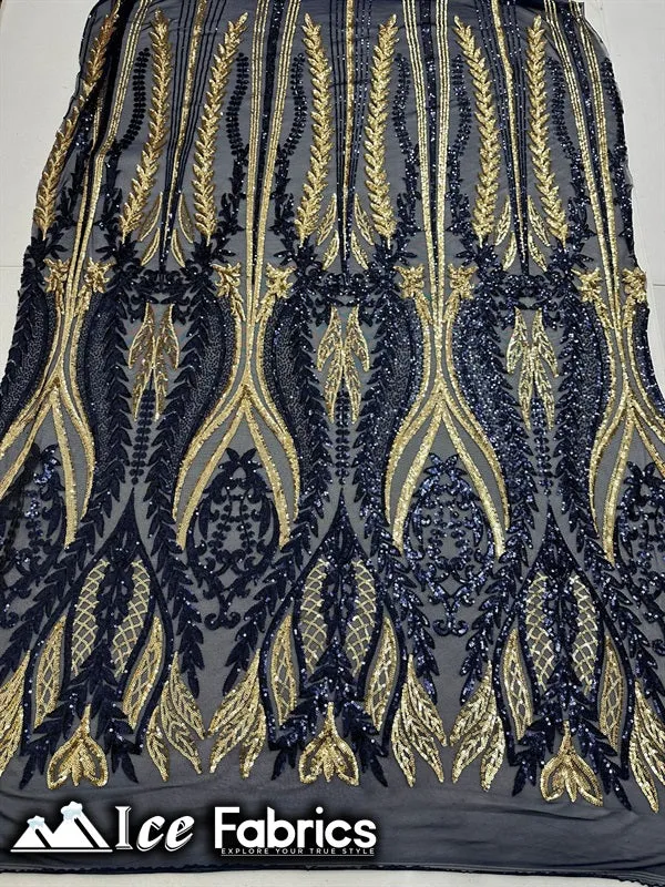 Lucy Damask Sequin Fabric on Spandex Mesh