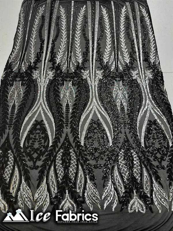 Lucy Damask Sequin Fabric on Spandex Mesh