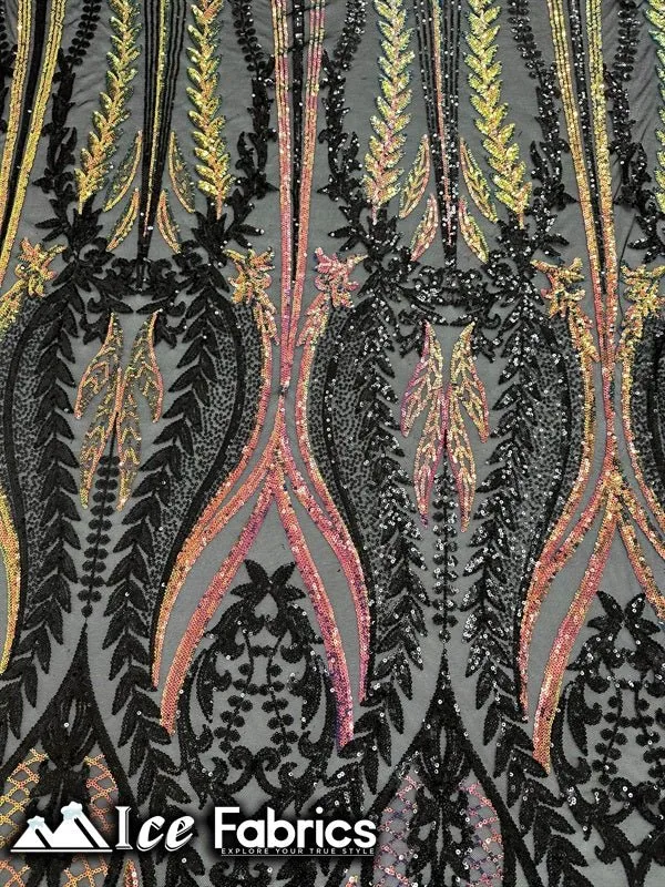 Lucy Damask Sequin Fabric on Spandex Mesh
