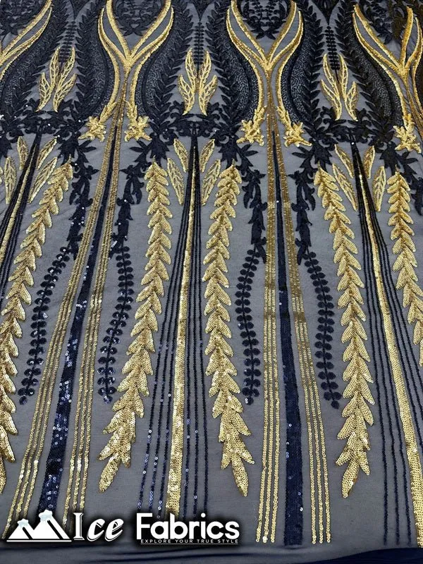 Lucy Damask Sequin Fabric on Spandex Mesh