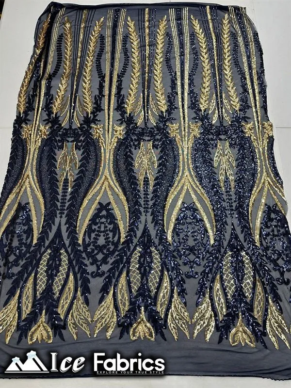 Lucy Damask Sequin Fabric on Spandex Mesh