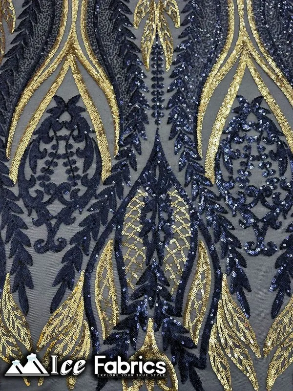 Lucy Damask Sequin Fabric on Spandex Mesh