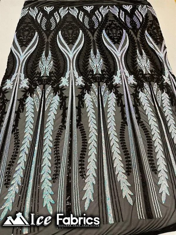 Lucy Damask Sequin Fabric on Spandex Mesh