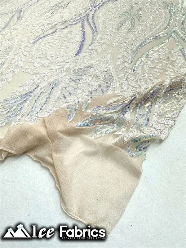 Lucy Damask Sequin Fabric on Spandex Mesh