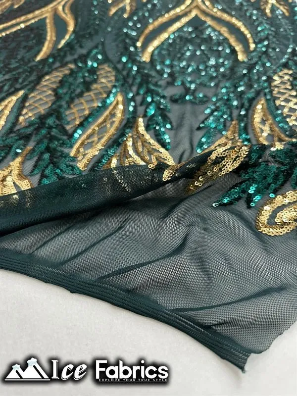 Lucy Damask Sequin Fabric on Spandex Mesh