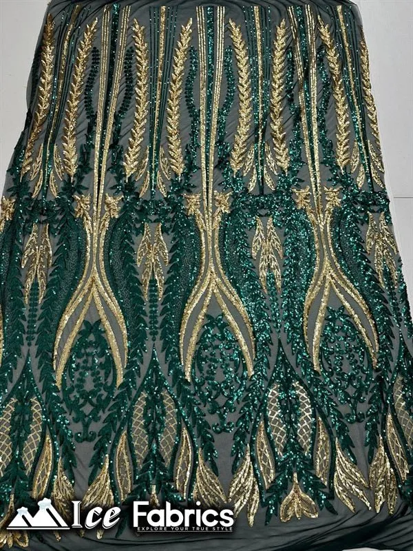 Lucy Damask Sequin Fabric on Spandex Mesh