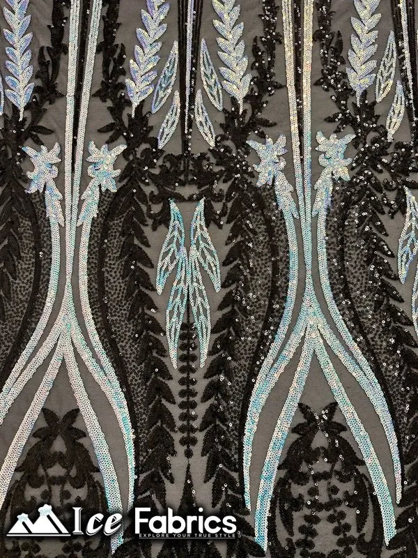Lucy Damask Sequin Fabric on Spandex Mesh