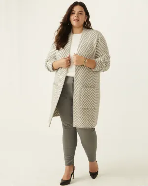 Lucy Herringbone Knit Cardigan | Grey/Ivory